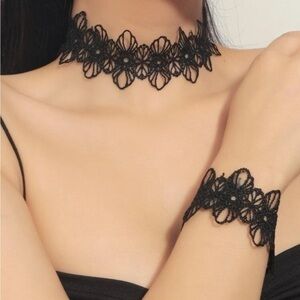 Elegant Black Lace Choker and Bracelet Set